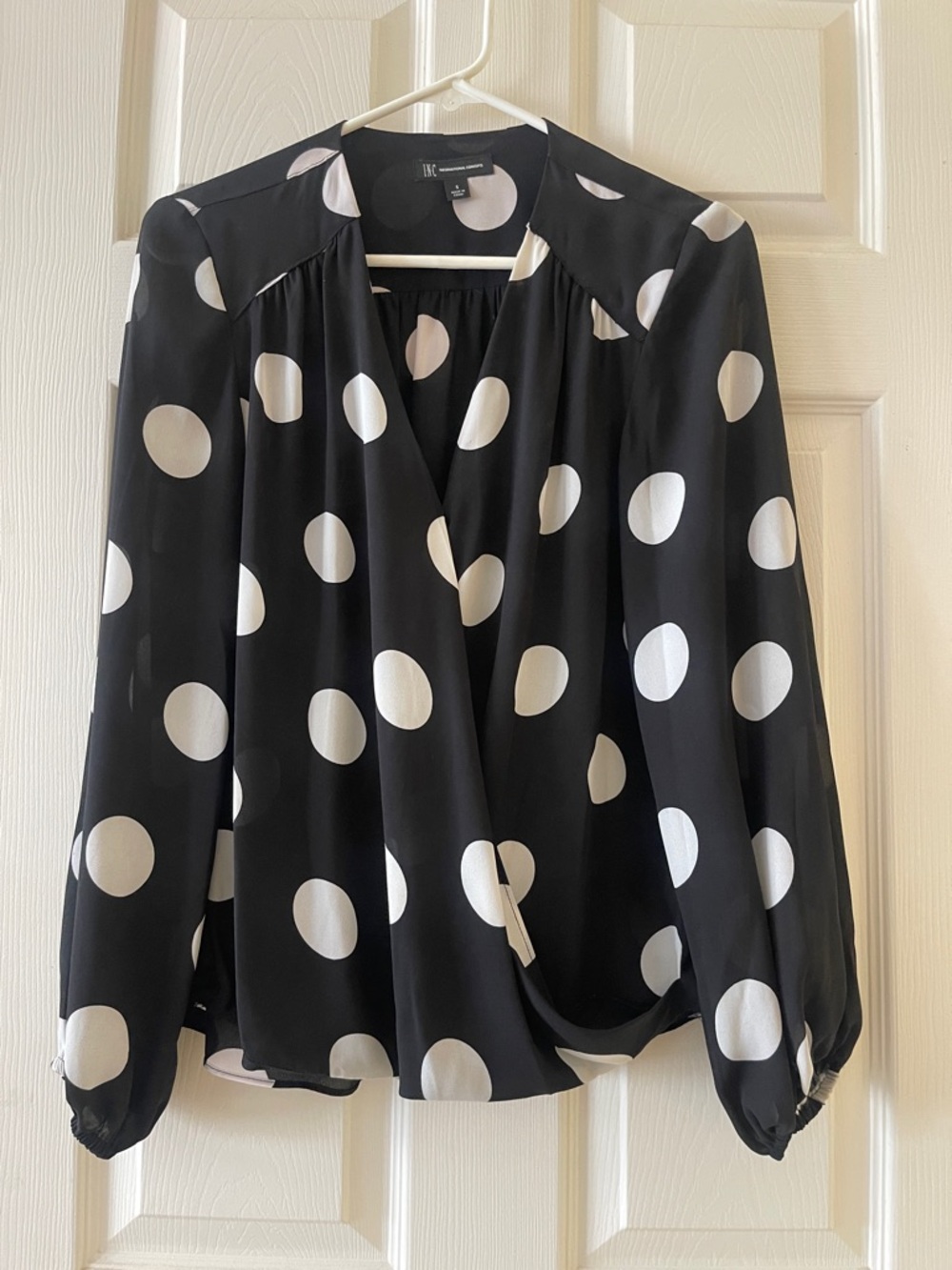 INC International Concepts Black & White Polka Dot Wrap-Style Blouse